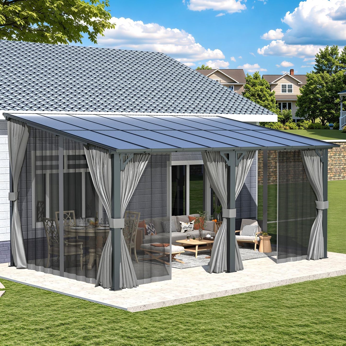 YODOLLA 16' x 10' Outdoor Hardtop Gazebo With Mosquito Net, Pergola for Garden, Patio, Backyard-Dark Grey