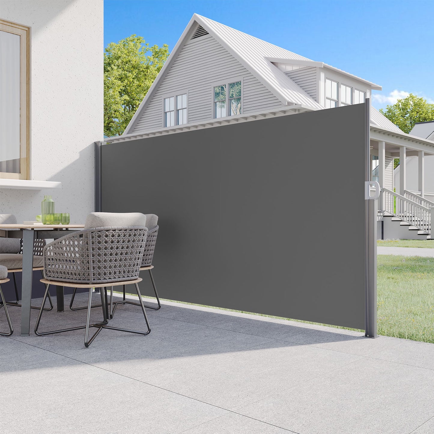AECOJOY 118"x 63" Retractable Side Awning, Waterproof Folding Patio Awning, 180g Premium Polyester Fabric Room Divider for Patio, Garden and Terrace, Beige