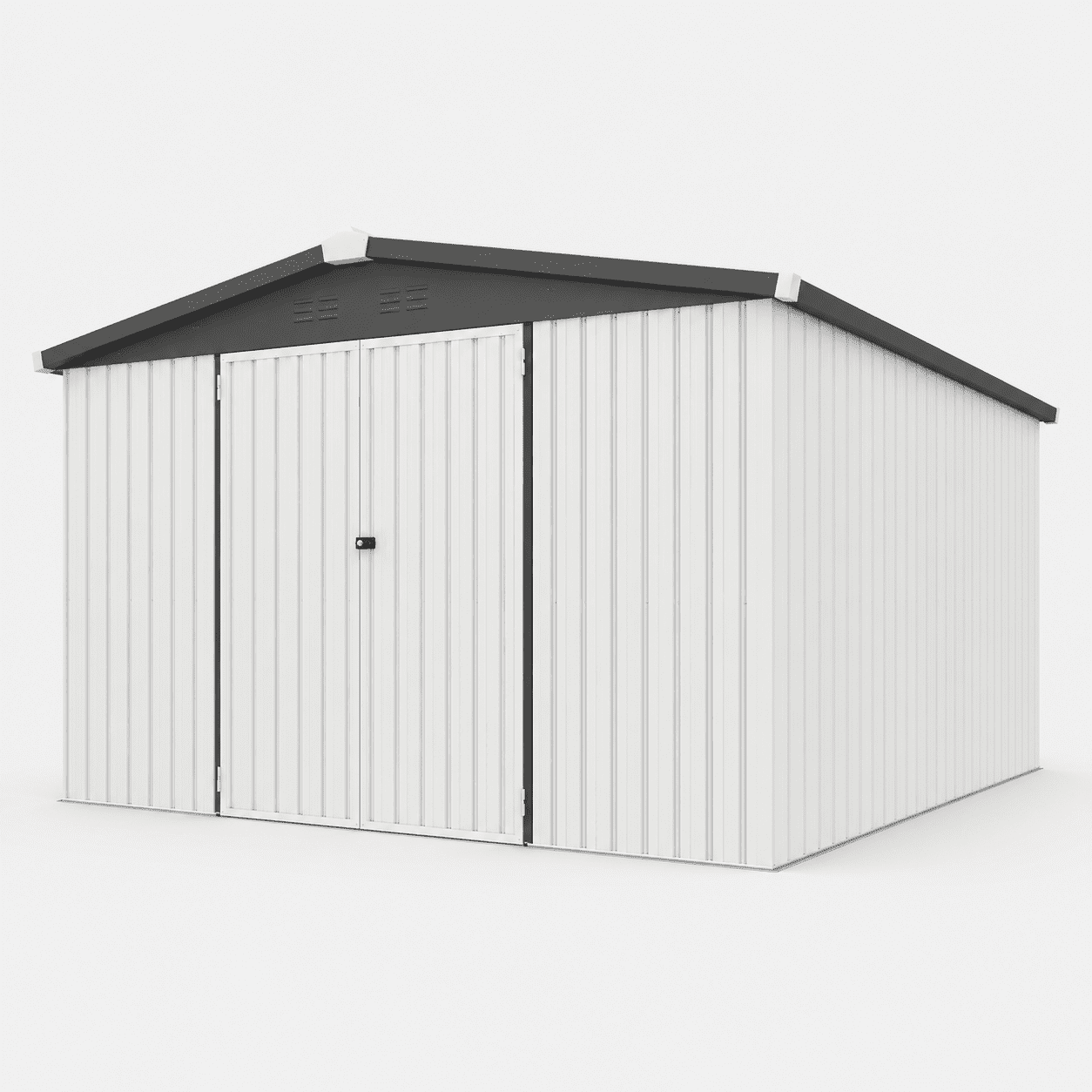 AECOJOY 12' x 12' Outdoor Storage Shed with Lockable Door Patio Metal Large Storage Building in White for Outside