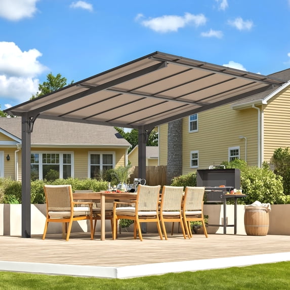 AECOJOY 12'x10' Gazebo, Outdoor Wall Mounted Hardtop Gazebo & Pergola with Aluminum Frame for Patio, Porch and Backyard in Black