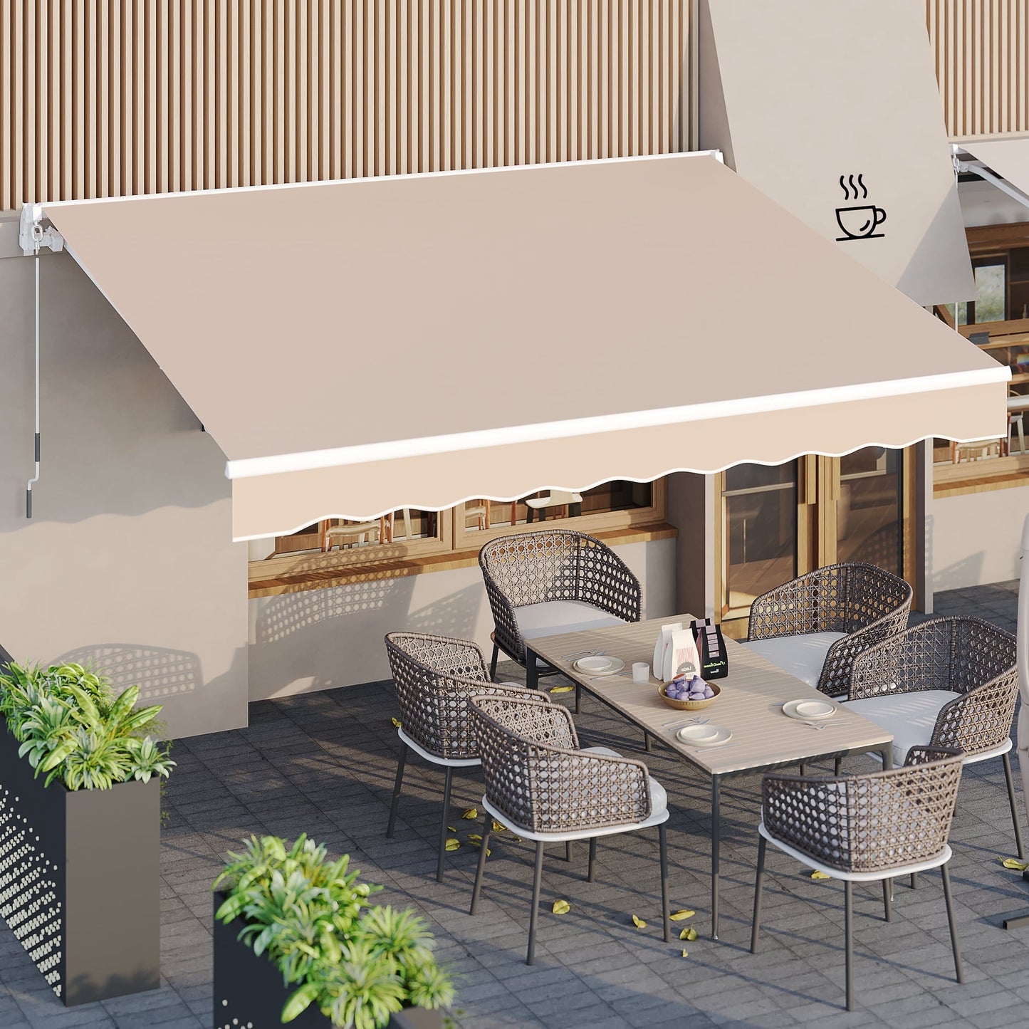 AECOJOY 13' x 10' Manual Retractable Patio Awning,Outdoor Awning Retractable Sunshade Shelter-Beige