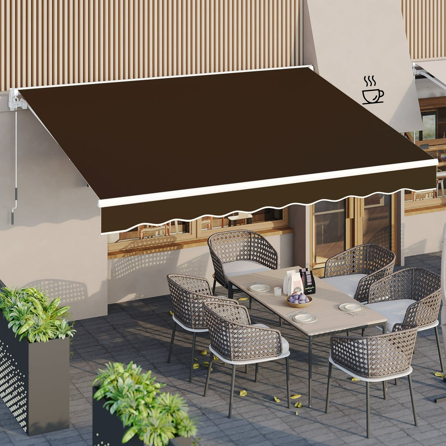 AECOJOY 13' x 10' Manual Retractable Patio Awning,Outdoor Awning Retractable Sunshade Shelter in Brown