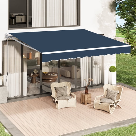 AECOJOY 13' x 8' Manual Retractable Patio Awning,Outdoor Awning Retractable Sunshade Shelter-Dark Blue