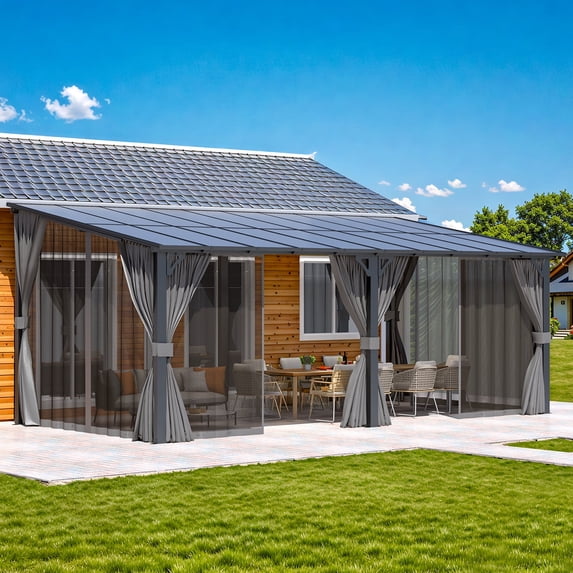 AECOJOY 20' x 10' Outdoor Hardtop Gazebo With Mosquito Net, Pergola for Garden, Patio, Backyard-Black