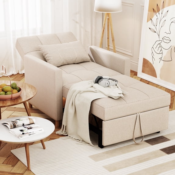 AECOJOY 3 in 1 Sofa Bed for Adults Sleeper Chair Bed Fold Out Sofa Convertible Reading Chair in Cream Beige