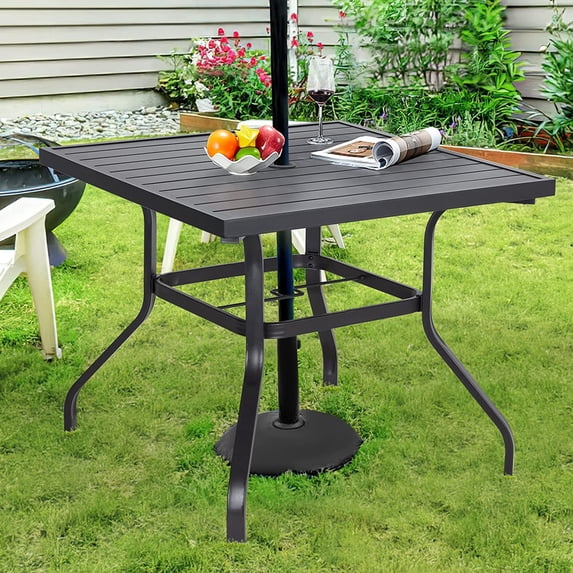 AECOJOY 37" Square Outdoor Dining Table, Metal Patio Table with Umbrella Hole-Black