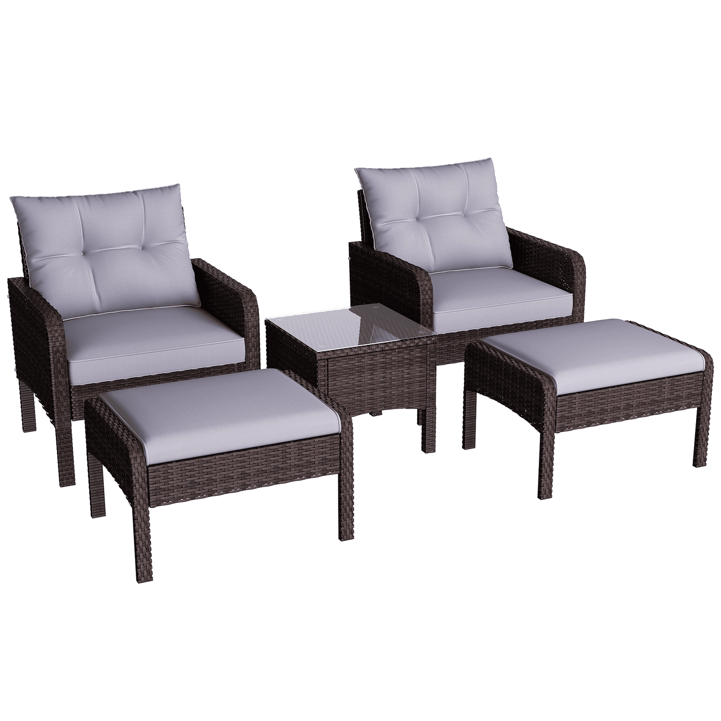 AECOJOY 5 Pieces Patio Furniture Set Rattan Wicker Chair Two with Ottoman Outdoor furniture sets in Grey