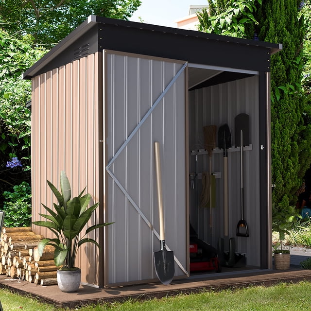 AECOJOY 46 Cu ft. Outdoor Trash Can Storage Shed Waterproof Horizontal Storage Cabinet in Brown 
