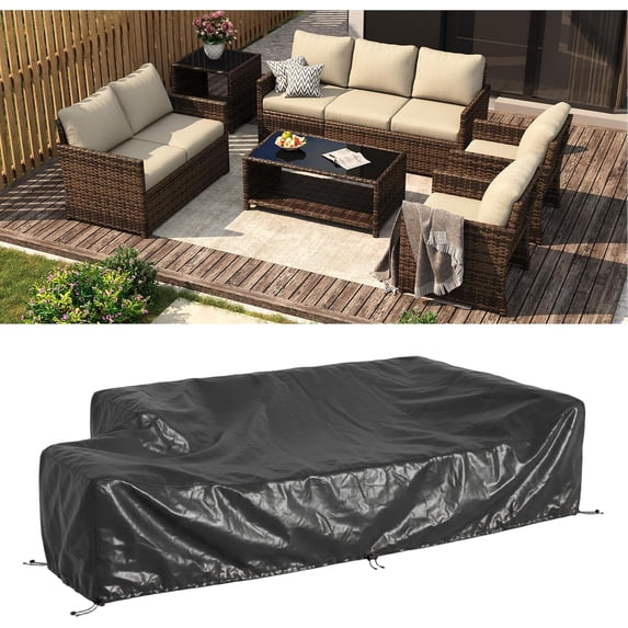 AECOJOY 7 Pieces Patio Furniture with Two Storage Boxes, Outdoor Rattan Conversation Set with Cover,All-Weather PE Wicker Sectional Sofa for Garden, Backyard, Deck, Brown & Beige