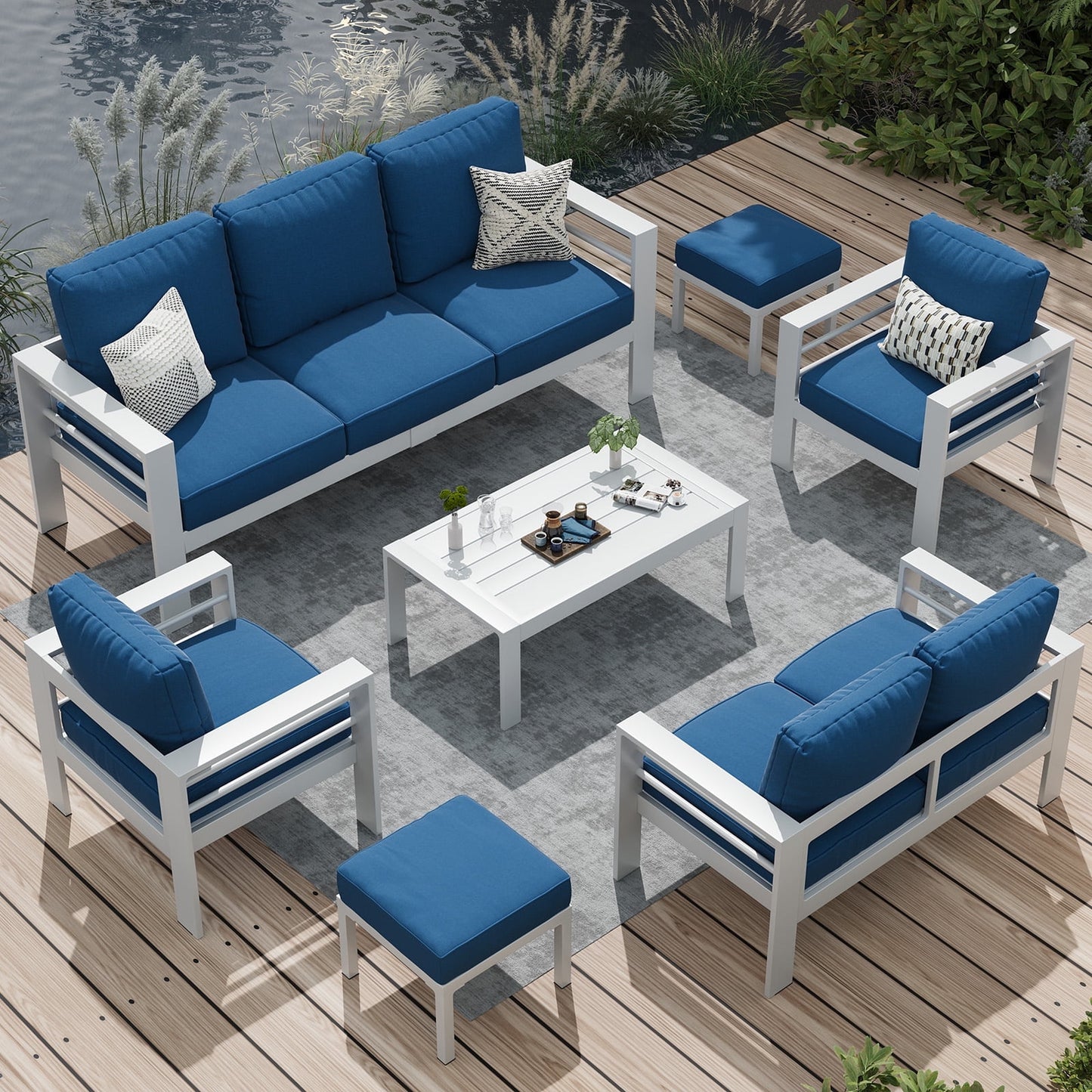 AECOJOY Aluminum Outdoor Furniture Set, 7 Pieces Metal Patio Furniture on sale Outdoor Couch Patio Conversation Set - Blue