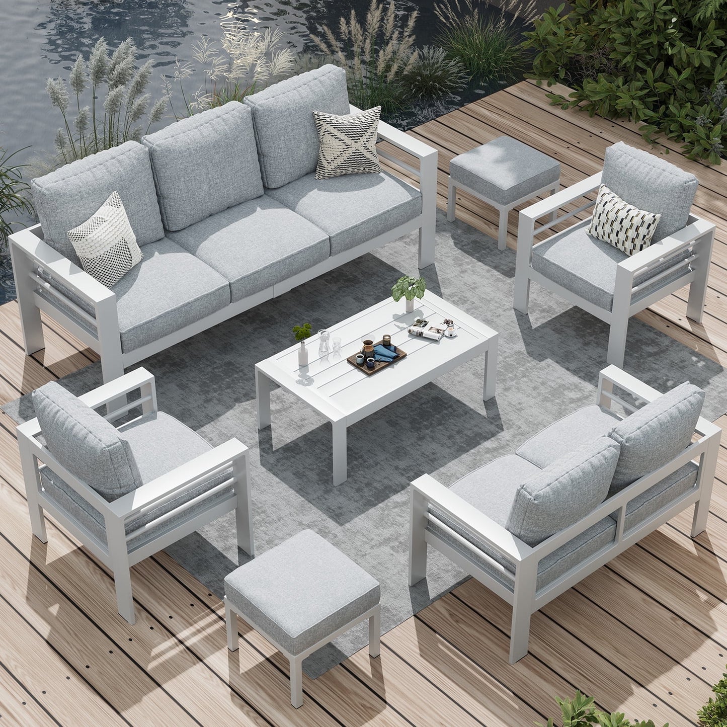 AECOJOY Aluminum Outdoor Furniture Set, 7 Pieces Metal Patio Furniture on sale Outdoor Couch Patio Conversation Set - Light Grey