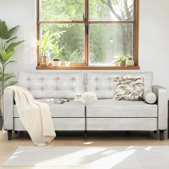 AECOJOY Leather Couch Sofa Mid-Century Sectional Sofa 3 Seater Sofa on Clearance,White