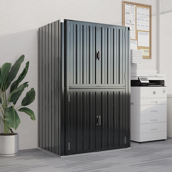 AECOJOY Outdoor Metal Storage Cabinet, Galvanized Steel with Lockable Doors, 46.4 Inch 3 Adjustable Shelves, Dark Gray