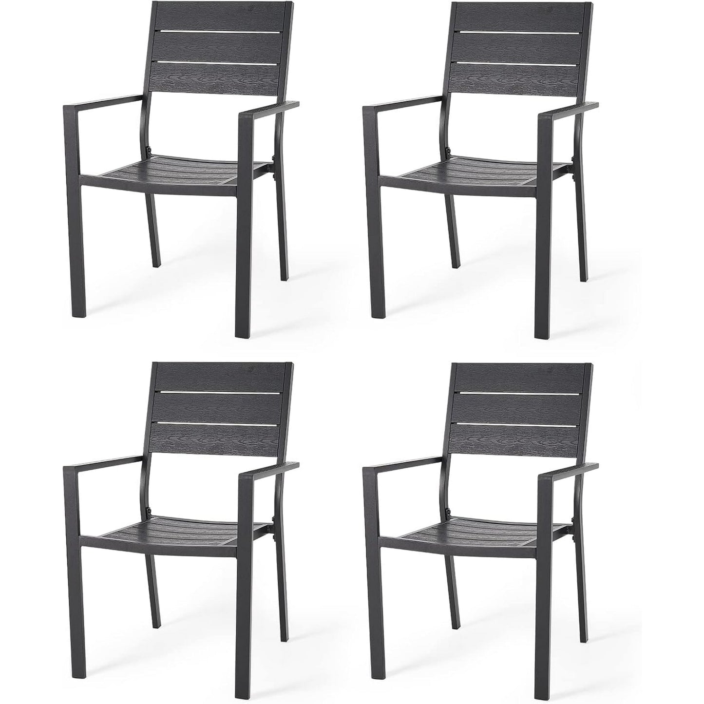 AECOJOY Outdoor Patio Dining Chairs, Stackable Arm Chairs-Aluminum Frame-Set of 4-Black