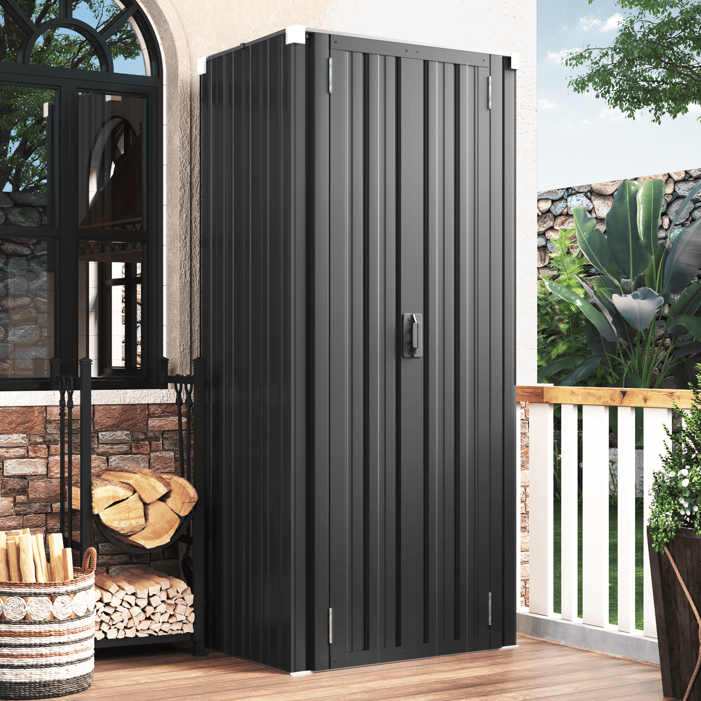AECOJOY Outdoor Storage Cabinet for Garden & Patio, a Metal Organizer with Doors and Shelves in Gray
