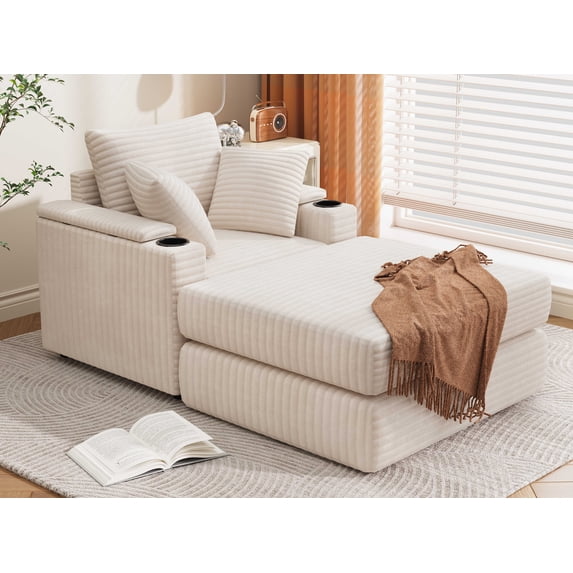 AECOJOY Oversized Accent Chair with Ottoman, Single Sleeper Sofa Bed Armchair with 3 Pillows, Beige