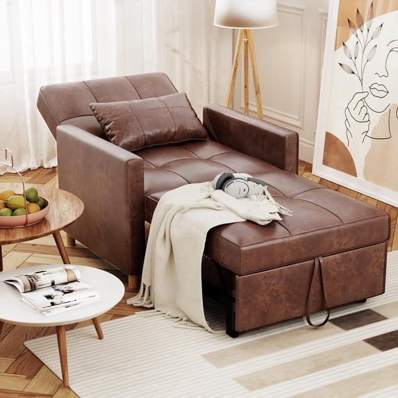 AECOJOY Sleeper Chair Bed 3 in 1 Sofa Bed for Adults Fold Out Sofa Convertible Reading Chair Saddle Brown