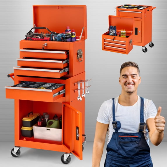 AECOJOY Tool Chest Rolling Tool Chest& Cabinets with Wheels Tool Organizer Box for Garage Workshop (Orange)