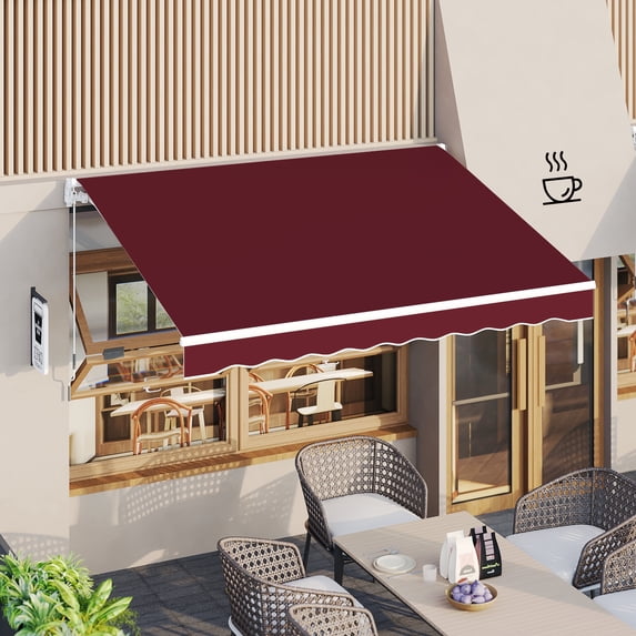 Aecojoy 8.2' x 6.5' Red Manually Retractable Patio Awning, UV Resistant