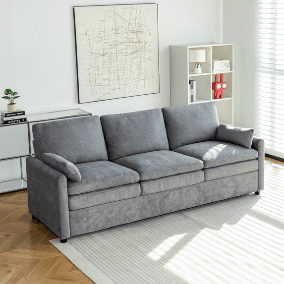 JFHID 89 inch Apartment Cloud Couch, 3-Seater Chenille Sofa for Living Rooms, Gray