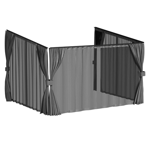 YODOLLA 12x10 Gray Curtain and Mosquito Netting Set for Gazebo