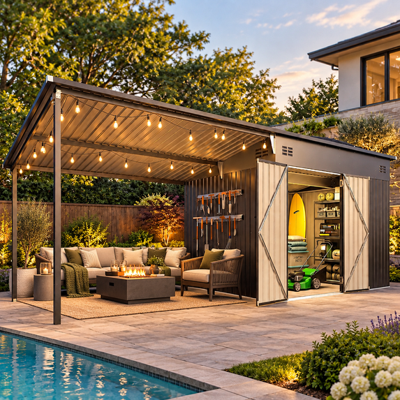 YODOLLA 20'x 8' 2-in-1 Lockable Metal Shed & Pergola, 8'x10' Lean-To Shed + 10'x 8' Gazebo, Galvanized Steel