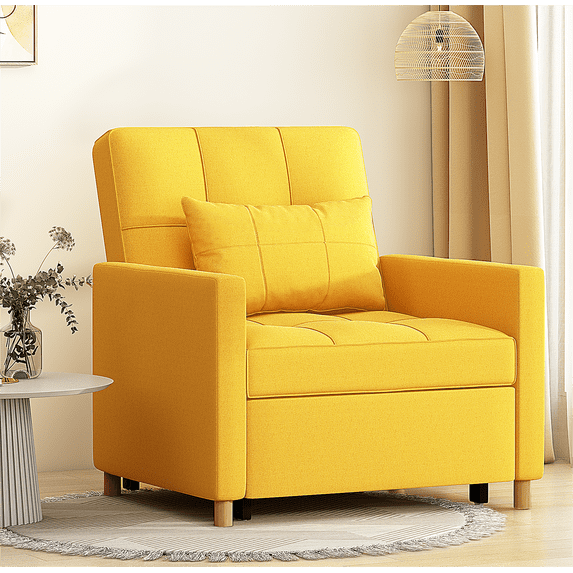 YODOLLA 31.5" Accent Chair with Pull Out Sleeper Sofa Bed, 3-in-1 Convertible Armchair for Living Room, Yellow