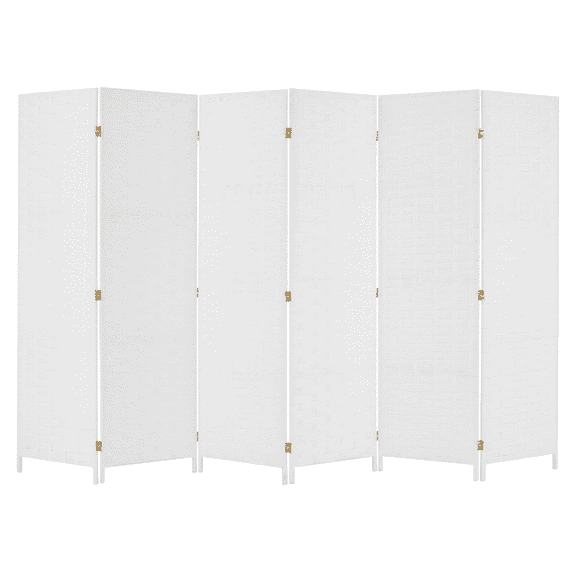 YODOLLA 6 Panels Room Divider, 6 FT Tall Weave Fiber Room Divider, Double Hinged Folding Privacy Screens, Freestanding Room Dividers, White