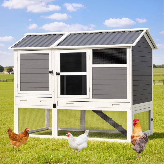 YODOLLA 68" Chicken Coop, Wooden Chicken Coop for 6-8 Chicken with Nesting Boxes for Outdoor