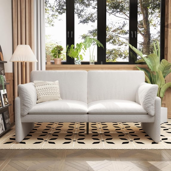 YODOLLA 68" Loveseat Sofa Couch for living room leather couch with Soft Cushions & Thick Armrests in White