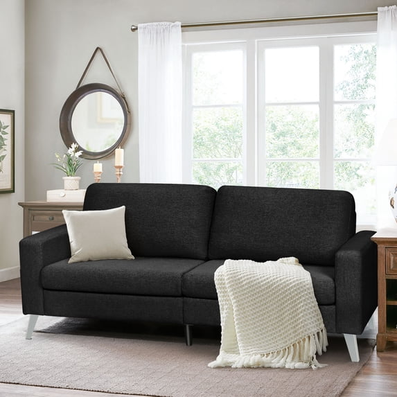 YODOLLA 79" Sectional Sofa Modern Loveseat Couch 3 Seater Fabric Living Room Furniture - Black
