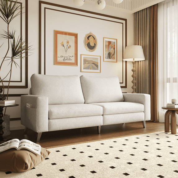 YODOLLA 79" Sectional Sofa Modern Loveseat Couch 3 Seater Living Room Furniture - Beige