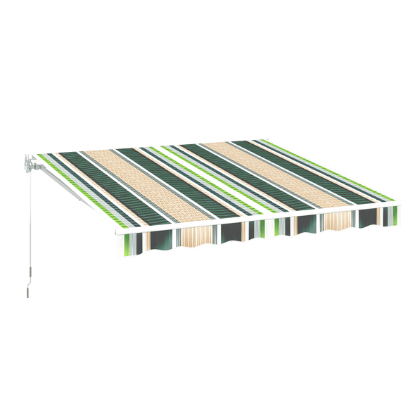YODOLLA 8.2'×6.5' Manual Retractable Awning Sun Shade Patio Awning Cover Outdoor Patio Canopy Sunsetter Deck Awnings with Manual Crank Handle, Mixed Beige Green Stripes