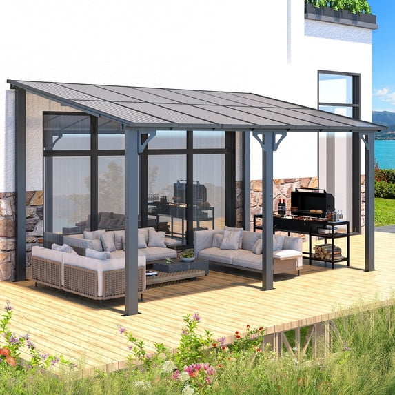 8' x 14' Hardtop Gazebo Outdoor Aluminum Pergola For Garden, Patio, Backyard-Dark Grey