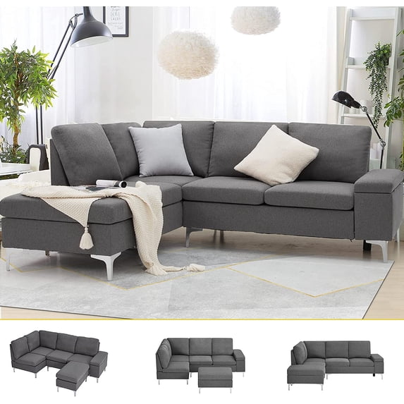YODOLLA 85.5" Sectional Sofa with Armrest Storage, Left Facing Convertible Couch for Living Room, Gray