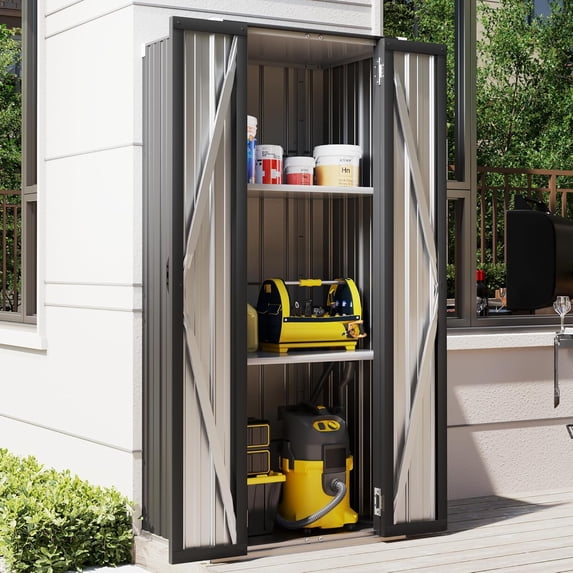 Outdoor Metal Storage, Cabinet with Adjustable Shelves & Locking Doors, for Home, Office,Garden, Gray