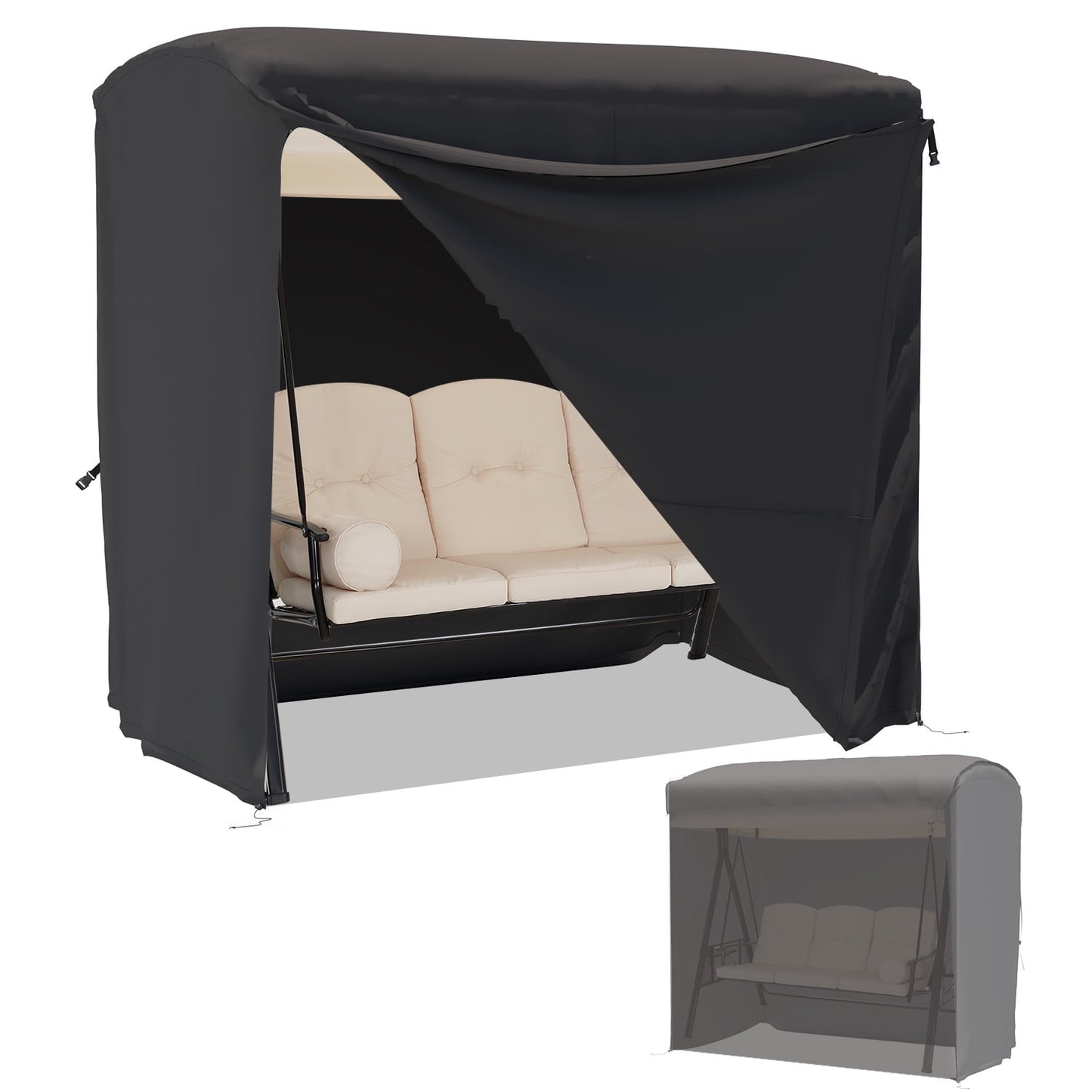 YODOLLA Outdoor Swing Cover 3 Seater Waterproof Swing Cover Outdoor Furniture Covers Patio Porch Swing Covers, Black