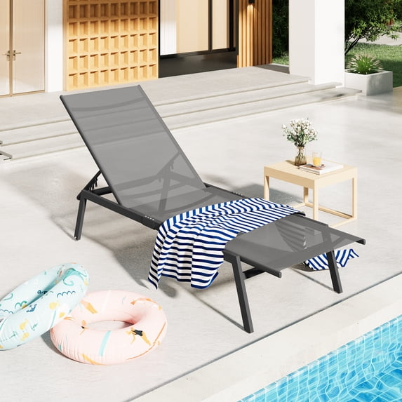 YODOLLA Patio Adjustable Lounge Chair Recliner with Wheels - Dark Gray