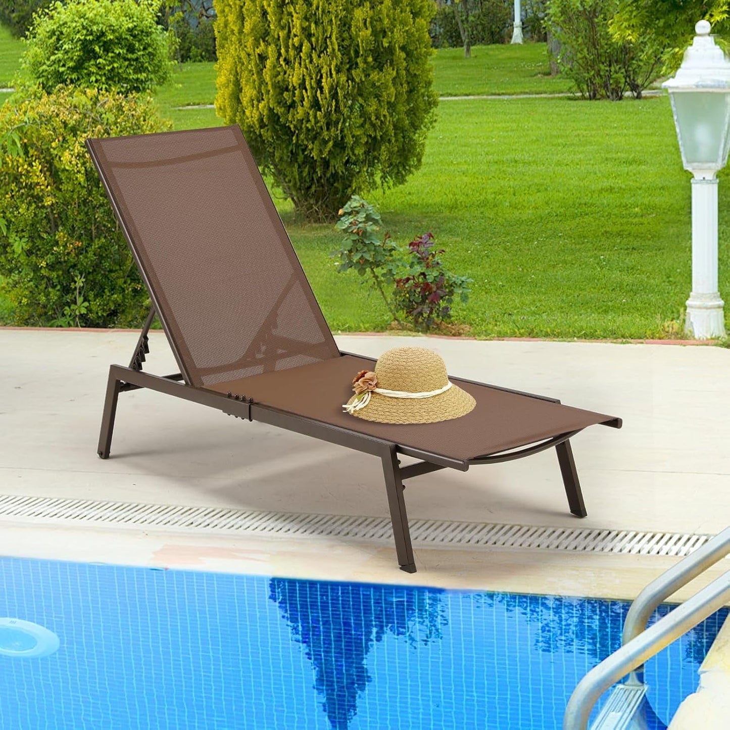 YODOLLA Patio Metal Lounge Chairs for Outside Adjustable Outdoor Chaise Lounge for Outside Pool-Brown