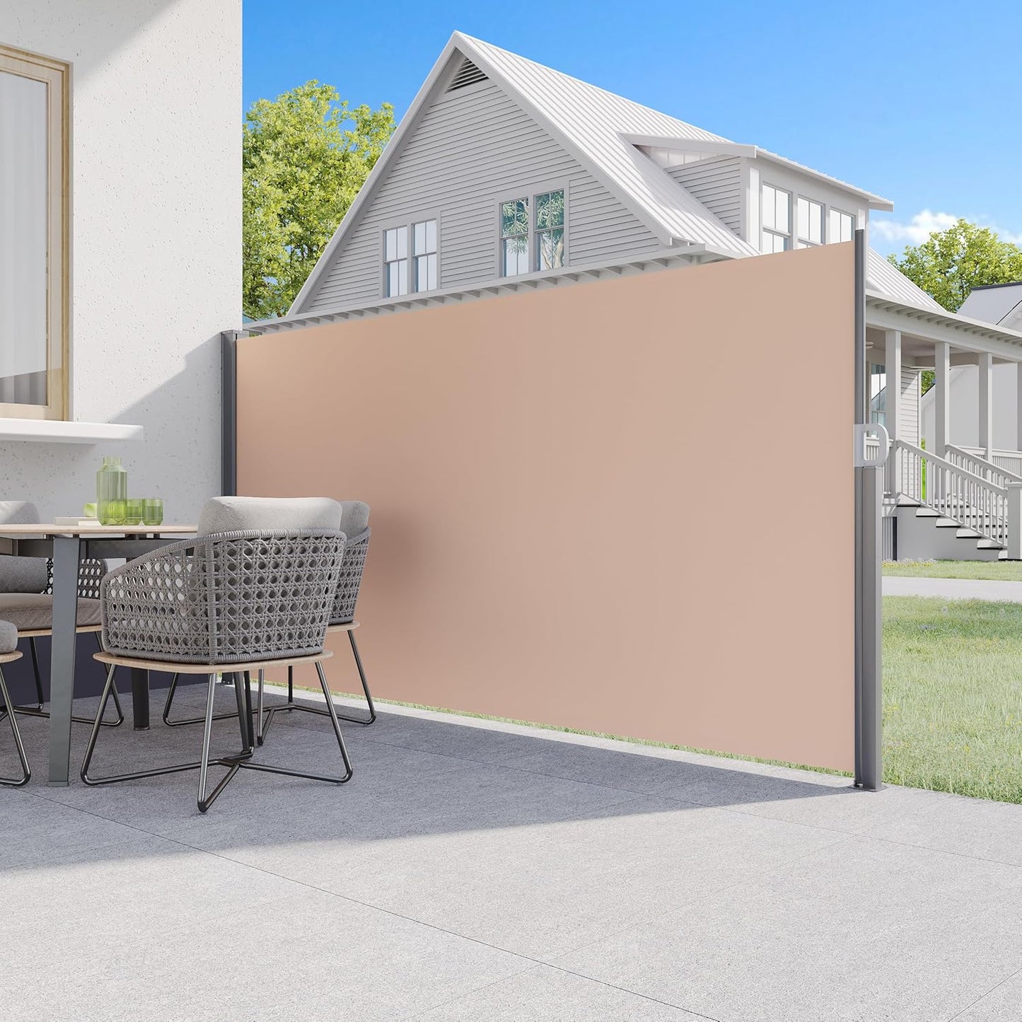 U-MAX 118"x71" Retractable Side Awning, Patio Privacy Screen, Outdoor Folding Shade with Hand Crank for Patio/Garden, UV & Splash Resistant, Beige