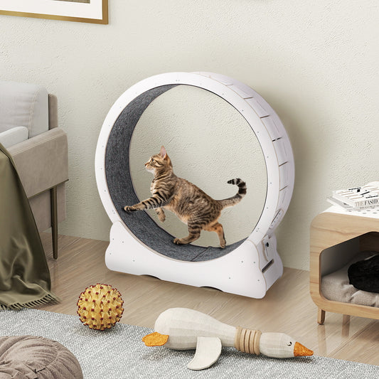 AECOJOY Cat Exercise Wheel 35.8” Cat Treadmill for Indoor Cats Large Quiet Cat Wheel with Detachable Carpeted Runway White