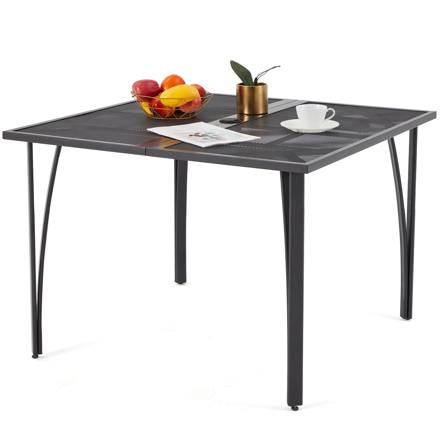 AECOJOY Metal Patio Dining Table with 1.6" Umbrella Hole Weather-Resistant Table for Lawn Backyard Garden