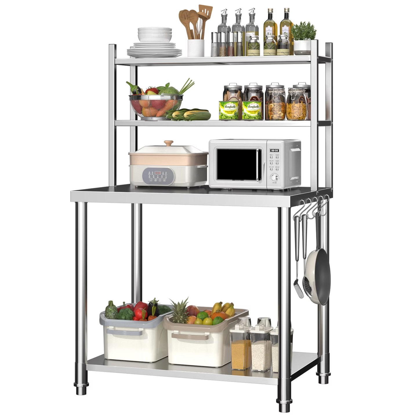 AECOJOY 30"x24" Stainless Steel Table with Overshelves,Prep Table for Commercial Kitchen Steel Countertop with Hooks Overshelves Worktable Workbench for Home Restaurant