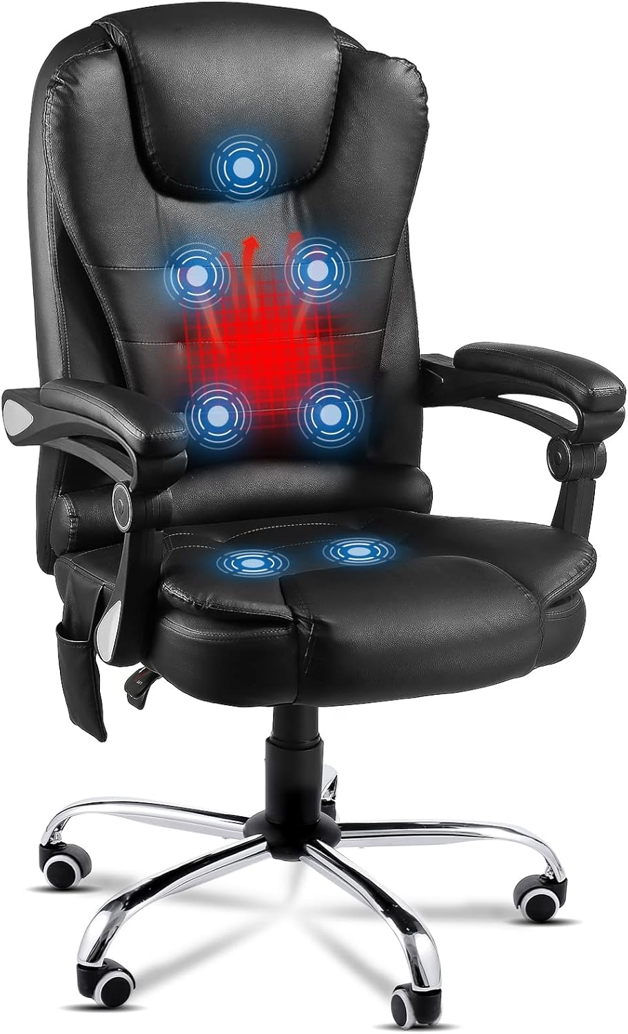 YODOLLA Heated Executive Office Chair with Massage Home Office Desk Chair Lumbar Back Support Leather Computre Chair, Black
