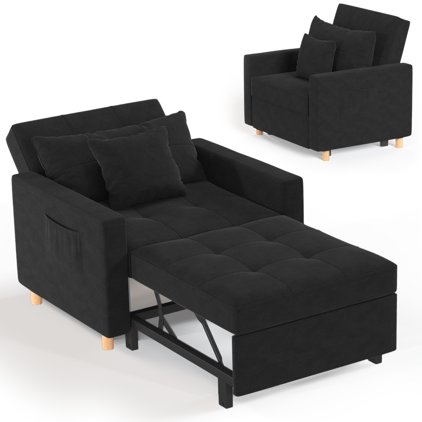 YODOLLA 3-in-1 Futon Convertible Sleeper Sofa Bed Chair for Living Room,Pull Out Couch in Black