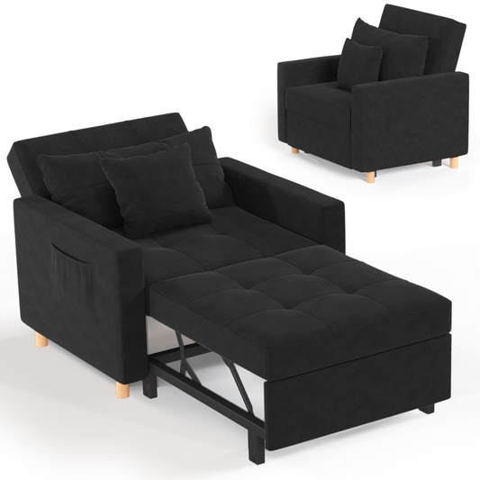 YODOLLA 3-in-1 Futon Convertible Sleeper Sofa Bed Chair for Living Room,Pull Out Couch in Black