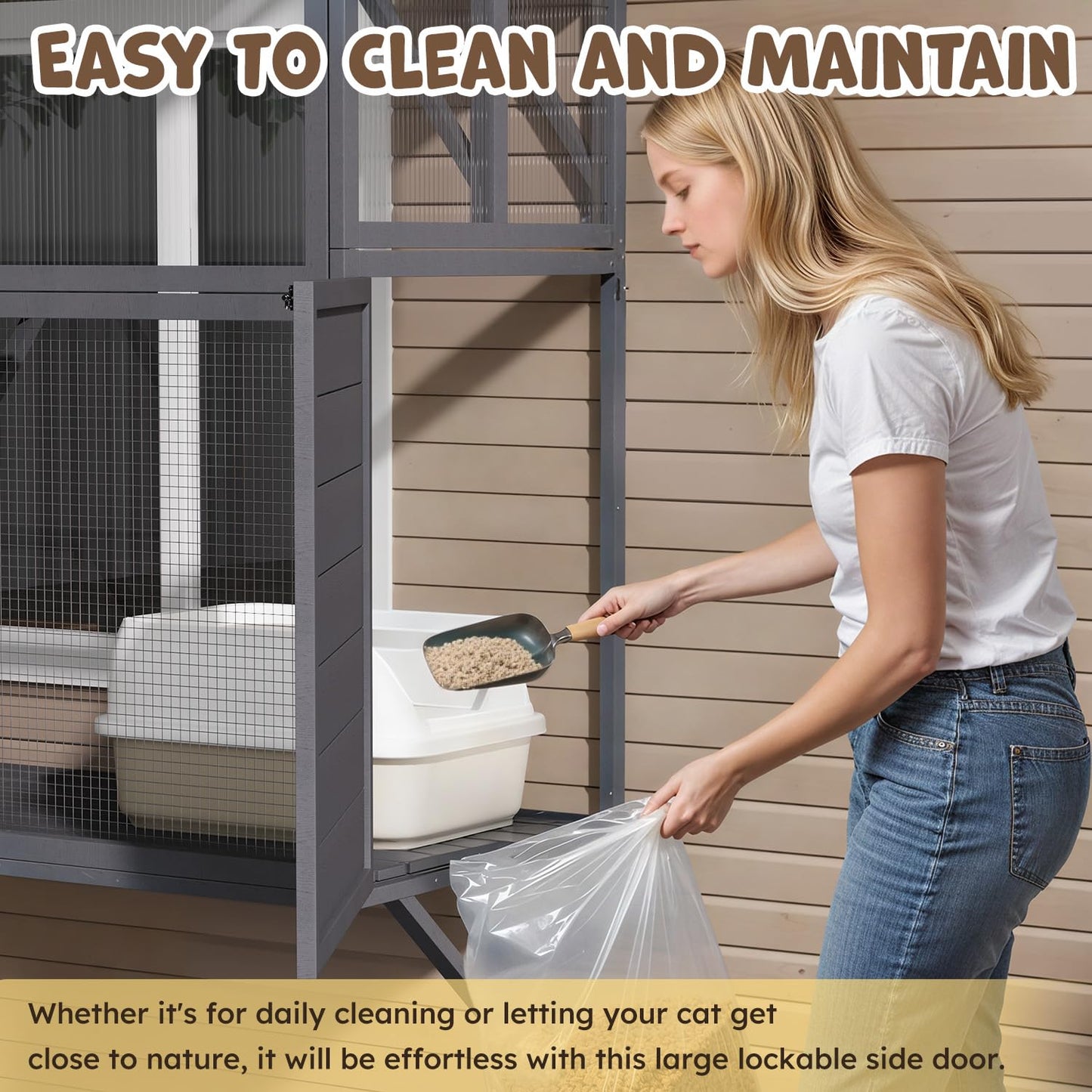 YODOLLA Catio Cat Window Box Cat Enclosure for Multiple Indoor Cats,Outside Wood Cat House, Gray