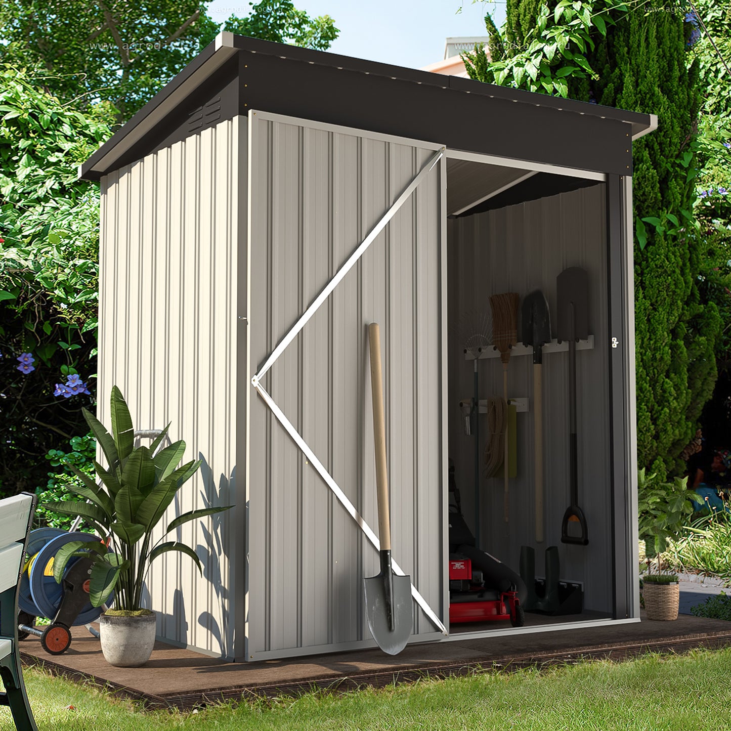 YODOLLA 5 x 3 ft. Outdoor Metal Steel Storage Shed with Sliding Roof & Lockable Door for Backyard, Garden,White