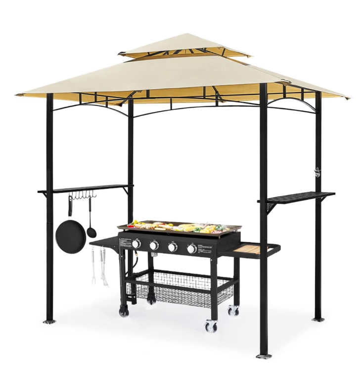 AECOJOY 8' x 5' Outdoor Grill Gazebo with Vented Top, Double Tier BBQ Canopy Gazebo-Beige, 5 inch