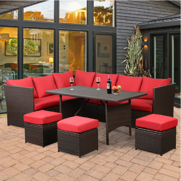 Danrelax 7 Pieces Patio Furniture Set Outdoor Sectional Sofa Conversation Set Brown Rattan Ottomans
